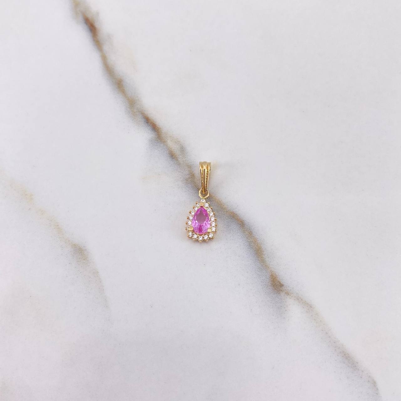 Pendant Halo Drop 1gr / 1.7cm / White Pink Zircons Yellow Gold &