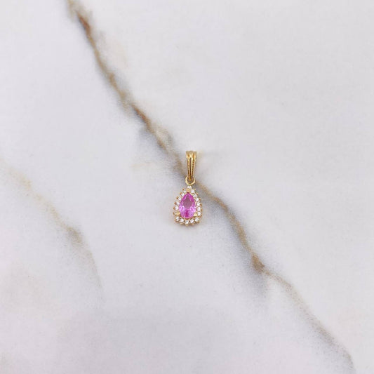 Pendant Halo Drop 1gr / 1.7cm / White Pink Zircons Yellow Gold &