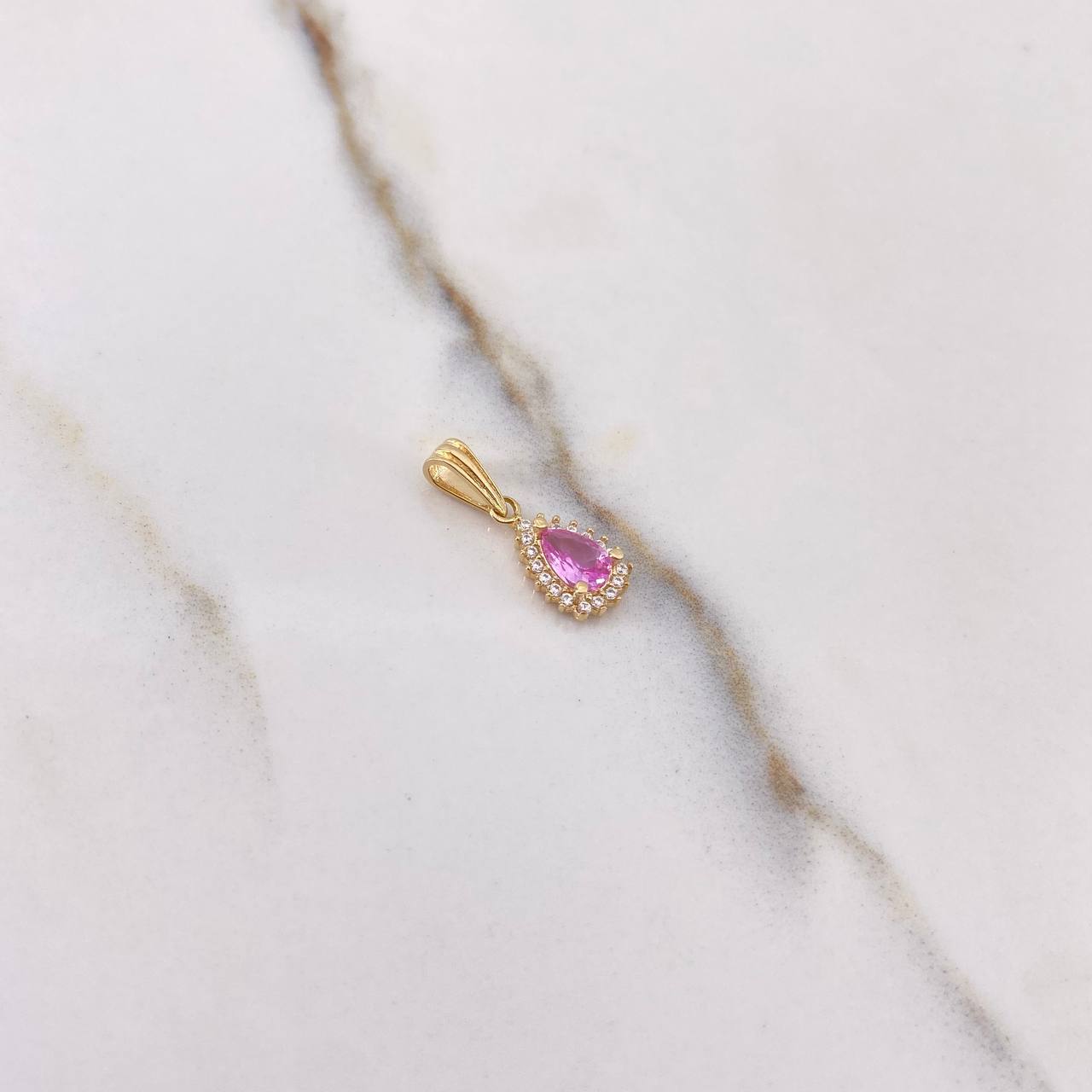 Pendant Halo Drop 1gr / 1.7cm / White Pink Zircons Yellow Gold &