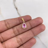 Pendant Halo Drop 1gr / 1.7cm / White Pink Zircons Yellow Gold &