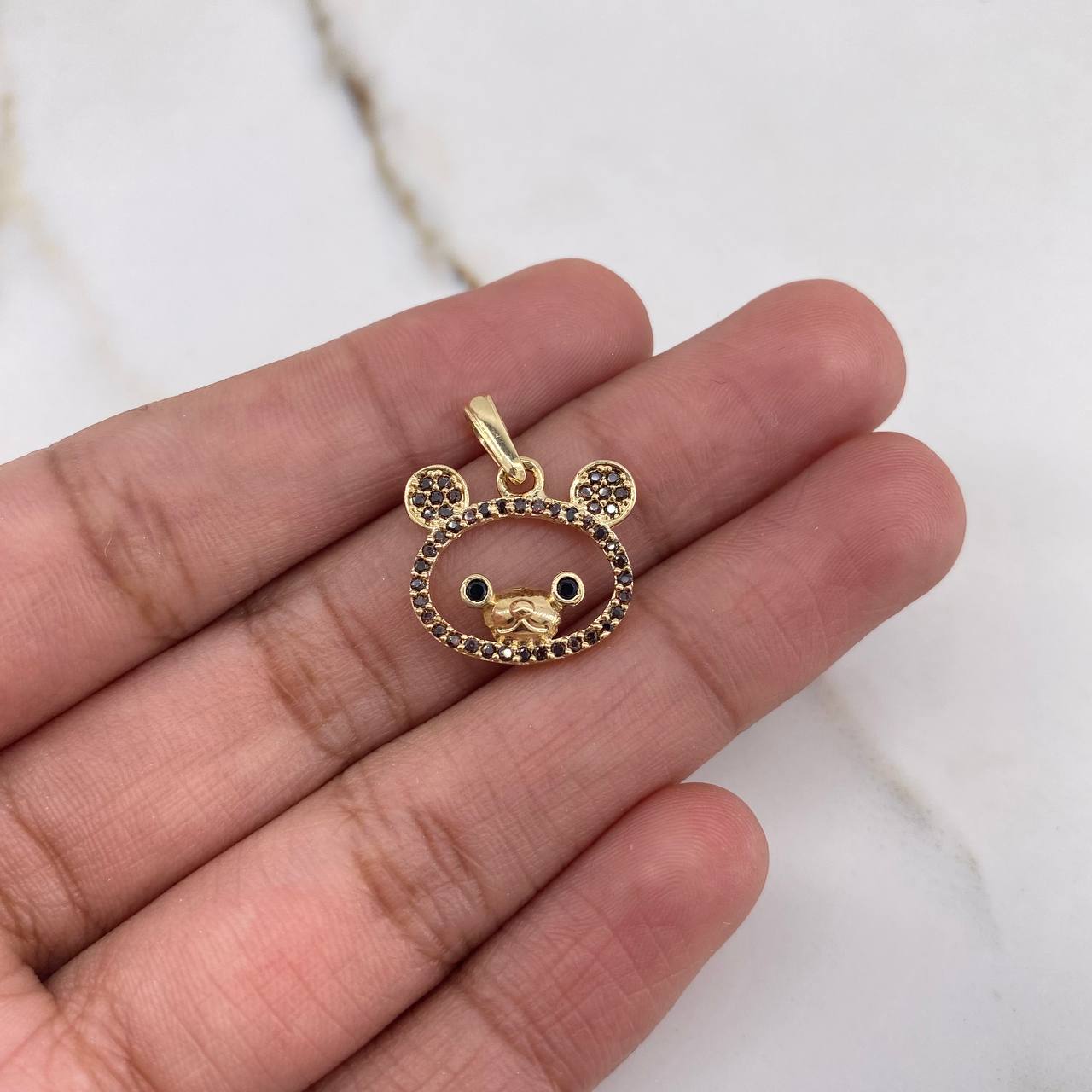 Pendant Bear Face Silhouette 1.6gr / 2.8cm / Brown Black Zircons Yellow Gold &