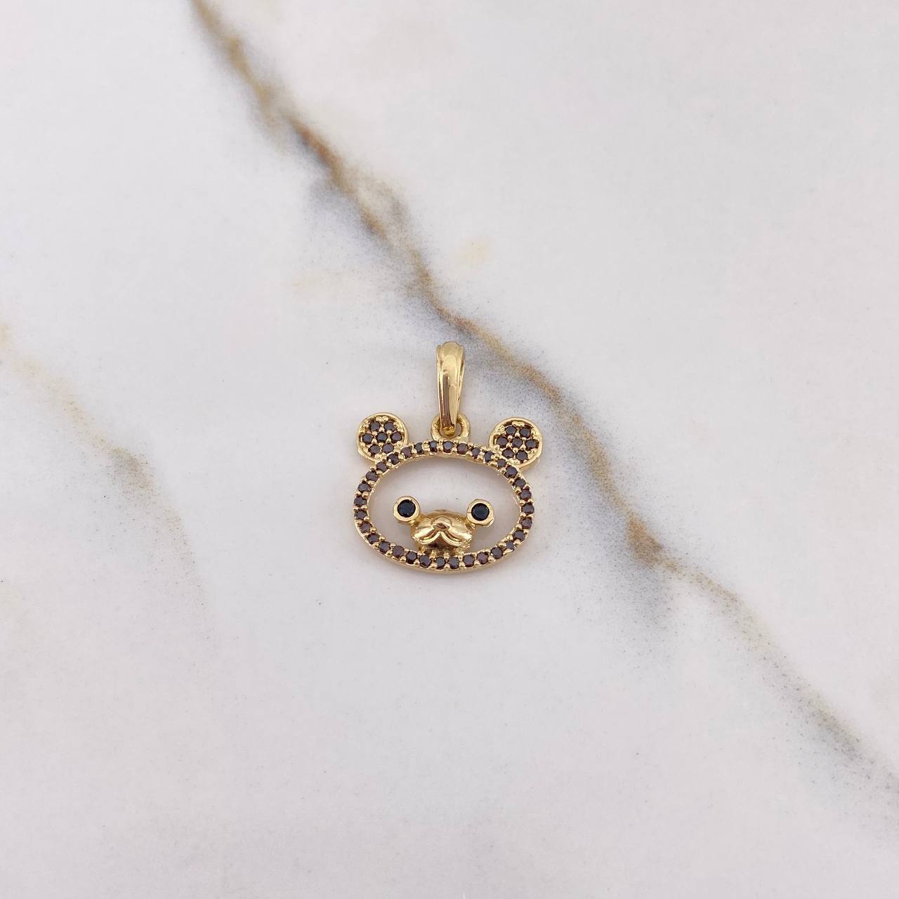 Pendant Bear Face Silhouette 1.6gr / 2.8cm / Brown Black Zircons Yellow Gold &