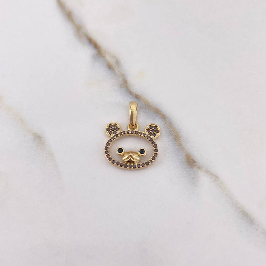 Pendant Bear Face Silhouette 1.6gr / 2.8cm / Brown Black Zircons Yellow Gold &