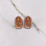 Stud Earrings Virgin Guadalupe 8.25gr / Fuchsia Green White Zircons Two Golds White Pink (Offer) $