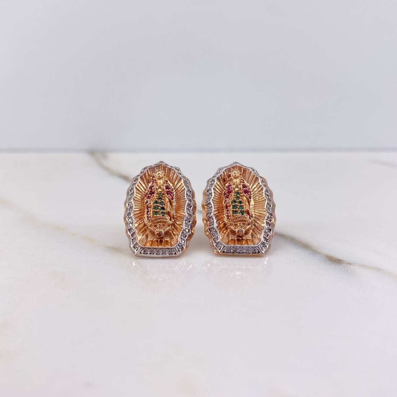 Stud Earrings Virgin Guadalupe 8.25gr / Fuchsia Green White Zircons Two Golds White Pink (Offer) $