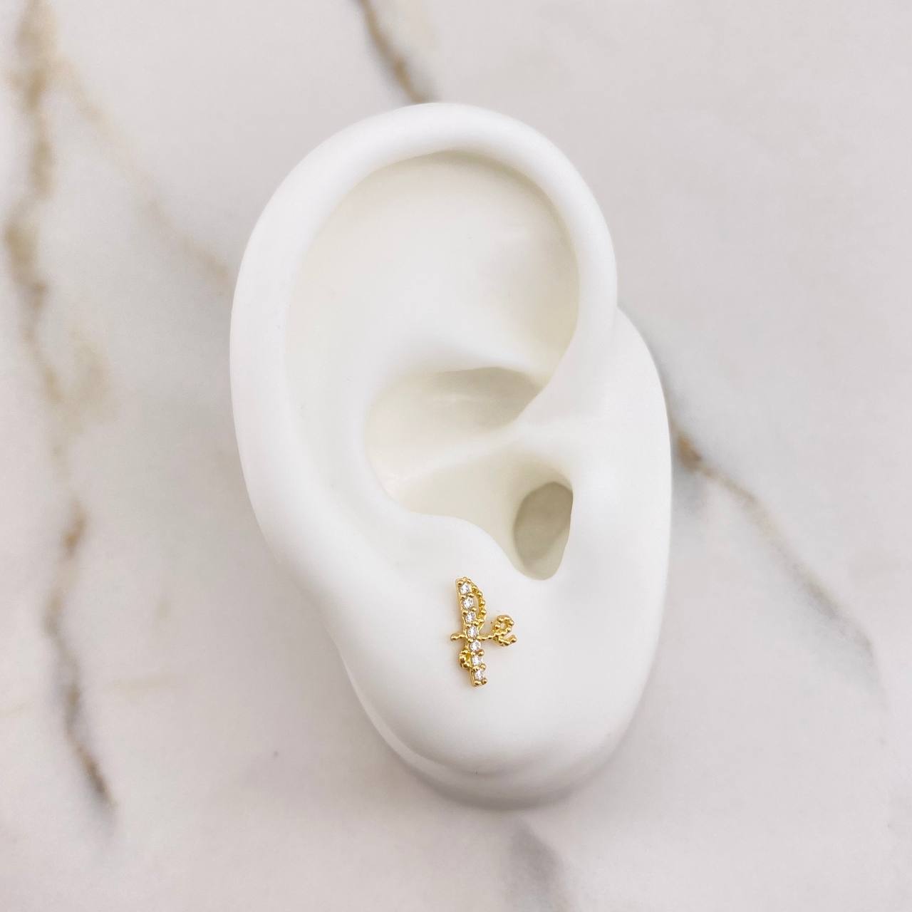 Stud Earrings Fe 0.75gr / White Zircons Yellow Gold $