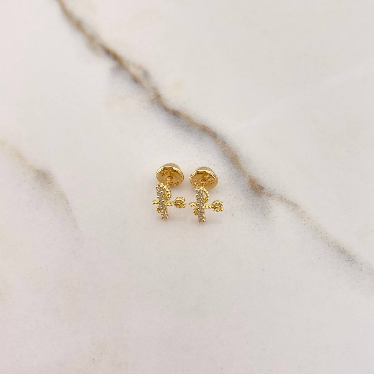 Stud Earrings Fe 0.75gr / White Zircons Yellow Gold $