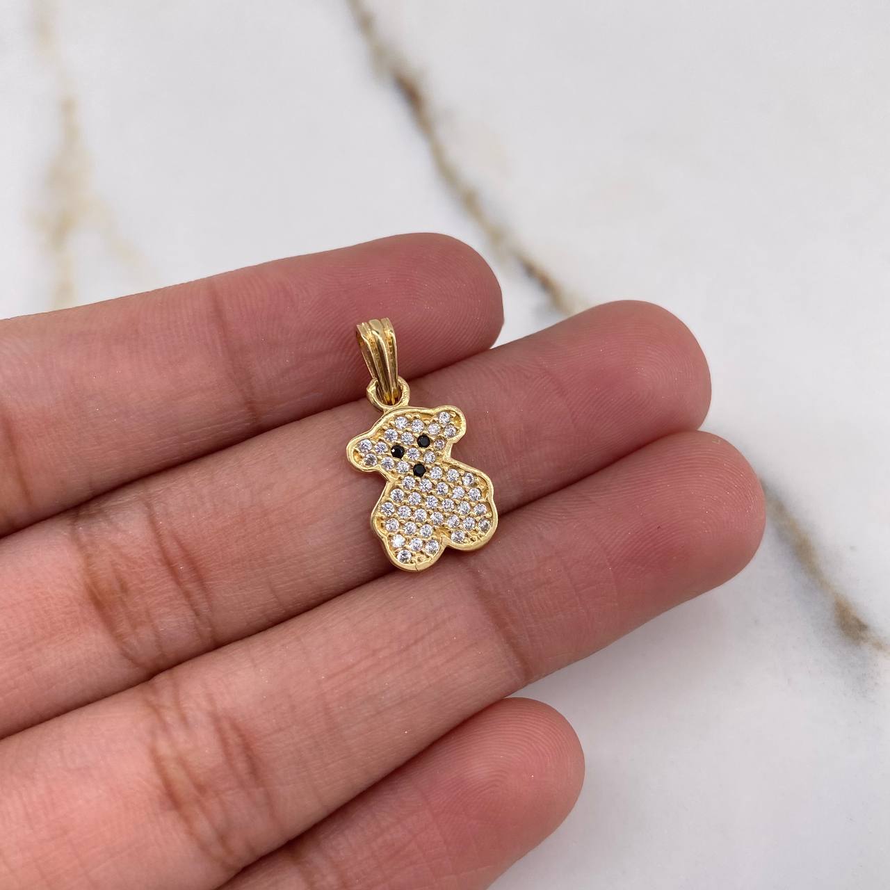 Pendant Bear TS 1.4gr / 2cm / White Black Zircons Yellow Gold &
