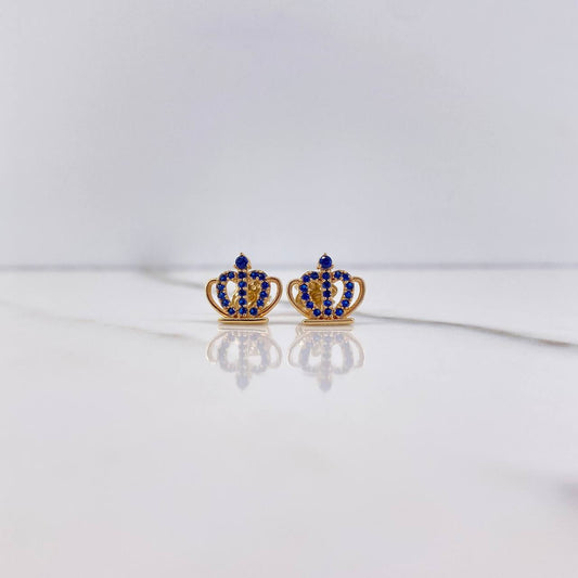 Stud Earrings Corona 1.55gr / Blue Zircons Yellow Gold $