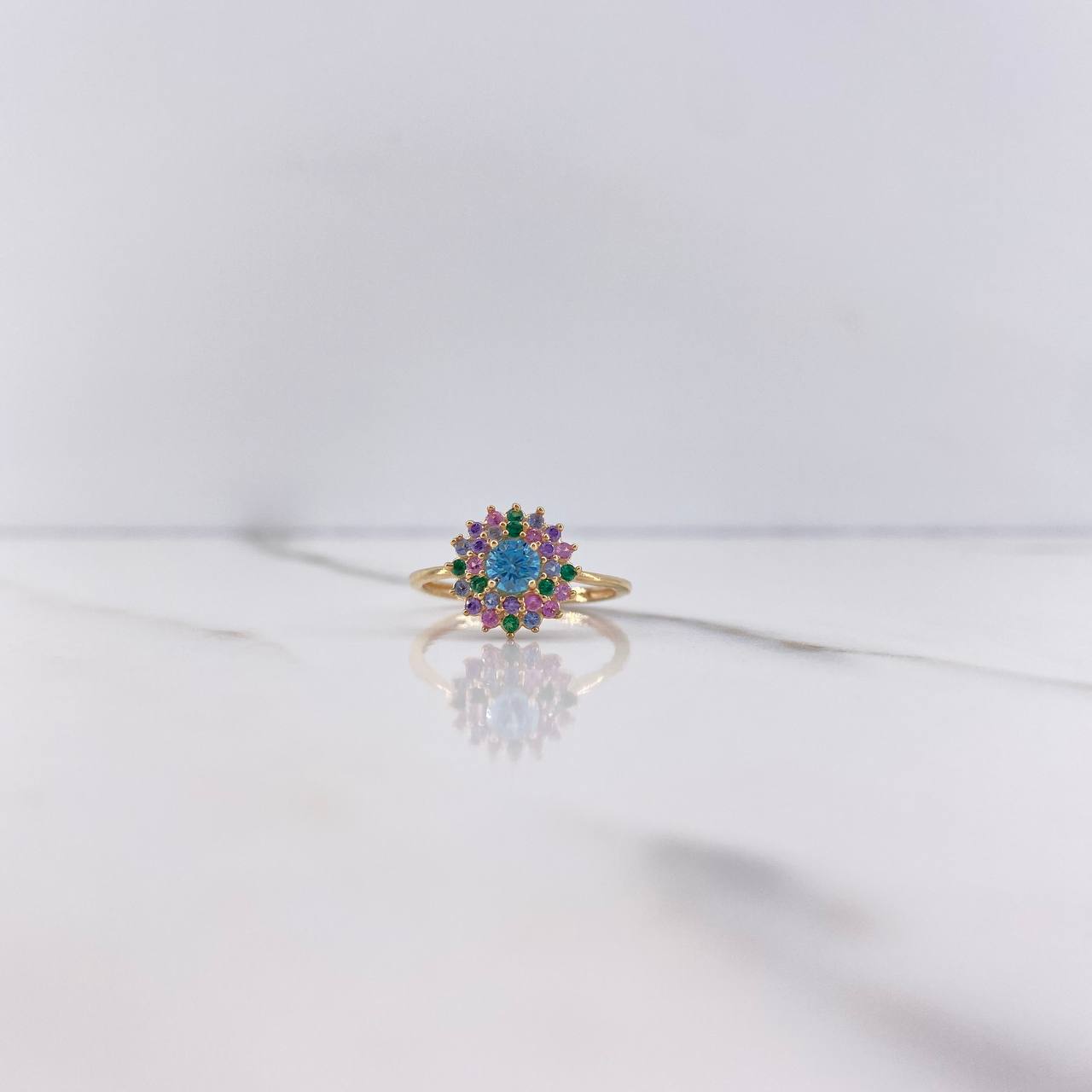 Lotus Flower Ring 2.25gr / Size 5 1/2 / Colored Zircons Yellow Gold !