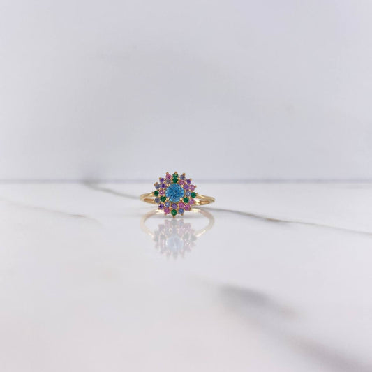 Lotus Flower Ring 2.25gr / Size 5 1/2 / Colored Zircons Yellow Gold !