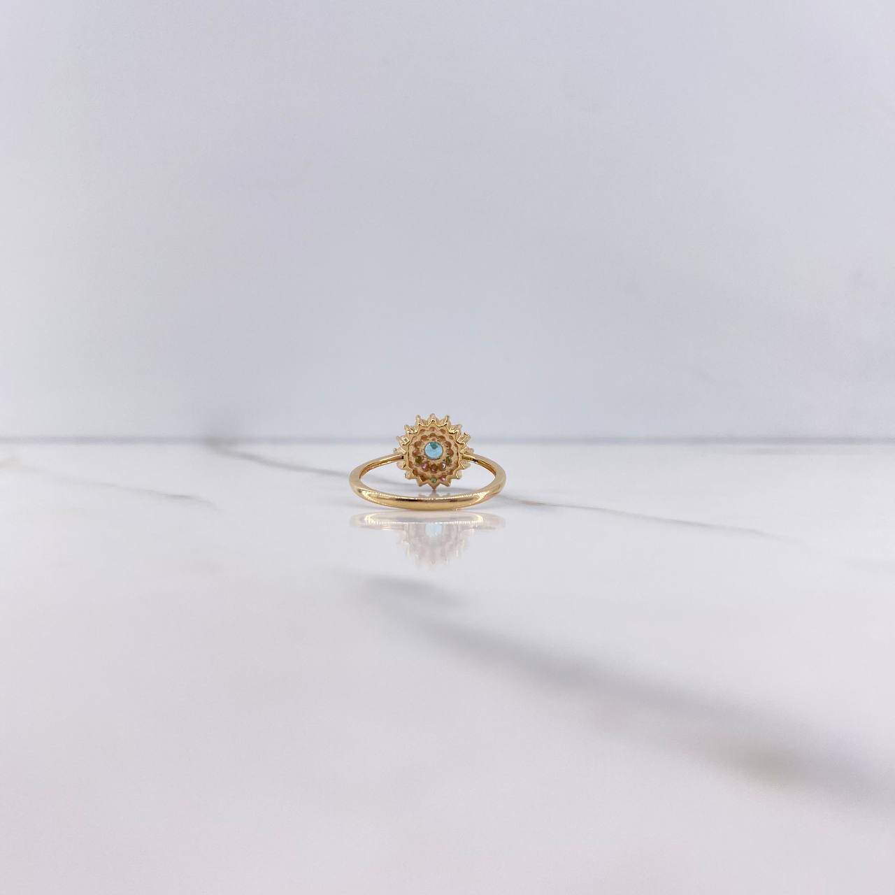 Lotus Flower Ring 2.25gr / Size 5 1/2 / Colored Zircons Yellow Gold !