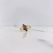 Three Line Ring 3.05gr / T6 1/2 / Blue Green Fuchsia Zircons Yellow Gold $