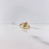 Three Line Ring 3.05gr / T6 1/2 / Blue Green Fuchsia Zircons Yellow Gold $