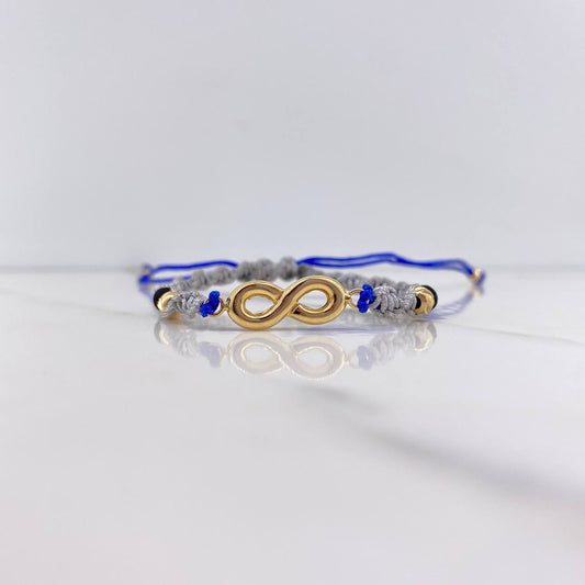 Blue Gray Bracelet Charm Infinity 1.05gr / 4mm Beads Black Neprenos Diamond Cut Yellow Gold &