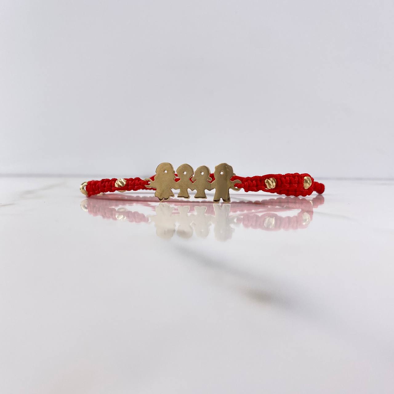 Red Bracelet Charm Family 3.7gr / 3mm-4mm Beads Diamond Cut Yellow Gold &
