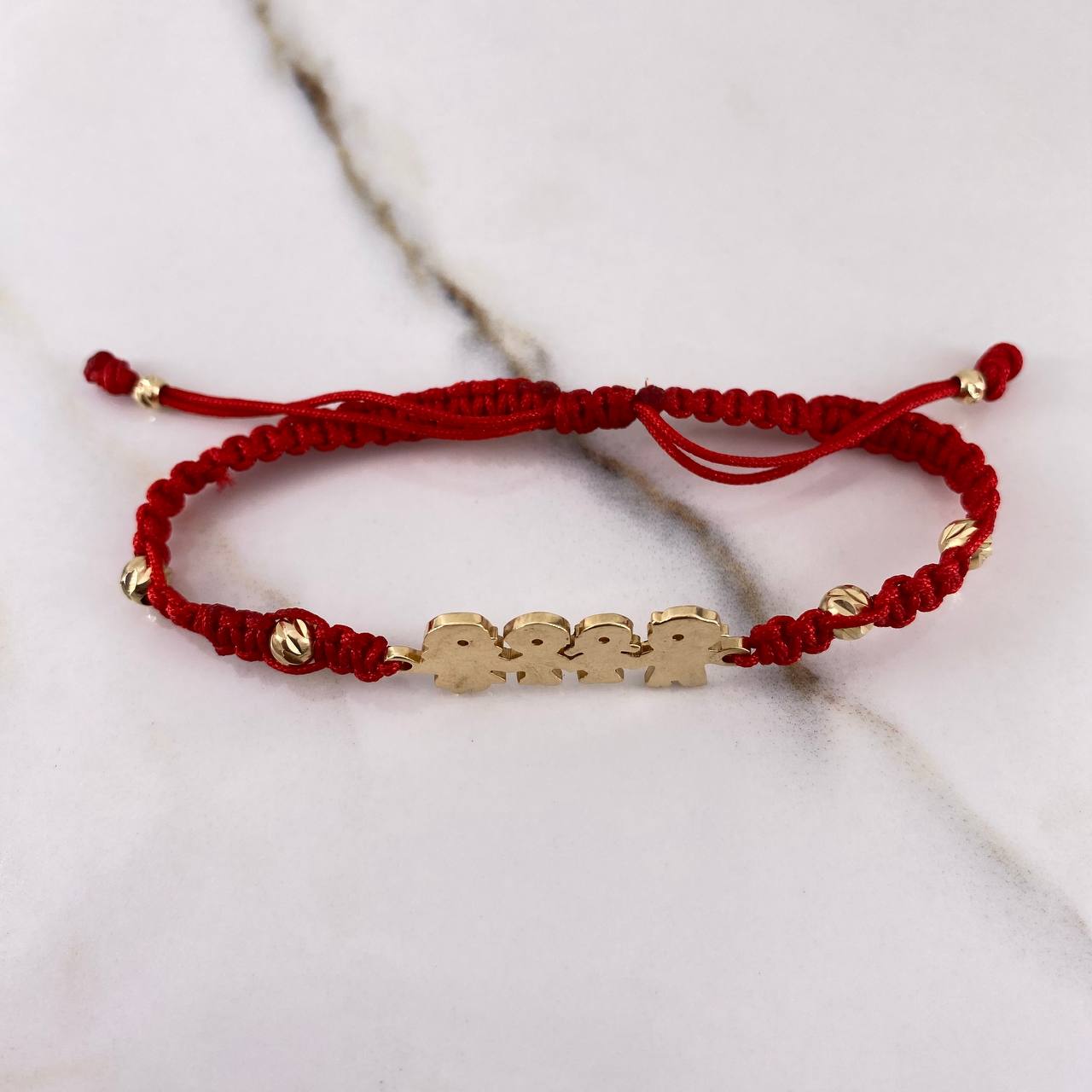 Red Bracelet Charm Family 3.7gr / 3mm-4mm Beads Diamond Cut Yellow Gold &