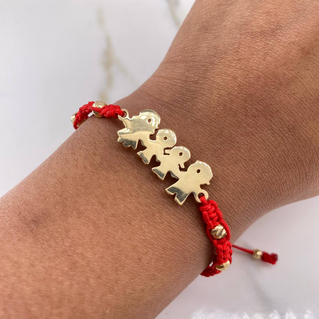 Red Bracelet Charm Family 3.7gr / 3mm-4mm Beads Diamond Cut Yellow Gold &