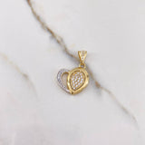 Pendant Rustic Heart 3.4gr / 2.9cm / White Zircons Two-tone Yellow and White Gold &