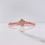 Pink Bracelet Clover VCyA 2.8gr / 4mm Pink Mother-of-Pearl Beads Diamond Cut Yellow Gold $