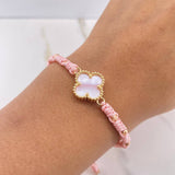 Pink Bracelet Clover VCyA 2.8gr / 4mm Pink Mother-of-Pearl Beads Diamond Cut Yellow Gold $