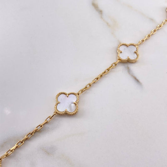 Ankle bracelet Classic Link Clover 15gr / 26cm / White Pearl Yellow Gold $