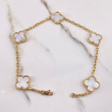 Ankle bracelet Classic Link Clover 15gr / 26cm / White Pearl Yellow Gold $