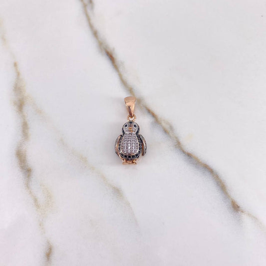 Pendant Penguin 3.75gr / 2.7cm / Black and White Zircons Two Golds White Rose $
