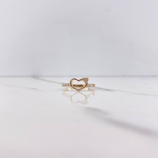 Heart Silhouette Ring 1.75gr / Size 5 3/4 / White Zircons Yellow Gold &