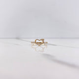 Heart Silhouette Ring 1.75gr / Size 5 3/4 / White Zircons Yellow Gold &