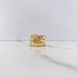 Rustic Ring 7.05gr / Size 7 1/2 / Colored Zircons Two-tone Yellow and White Gold &