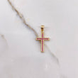 Pendant Cross 2.1gr / 3cm / Fuchsia Zircons Yellow Gold &