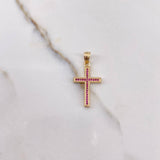 Pendant Cross 2.1gr / 3cm / Fuchsia Zircons Yellow Gold &