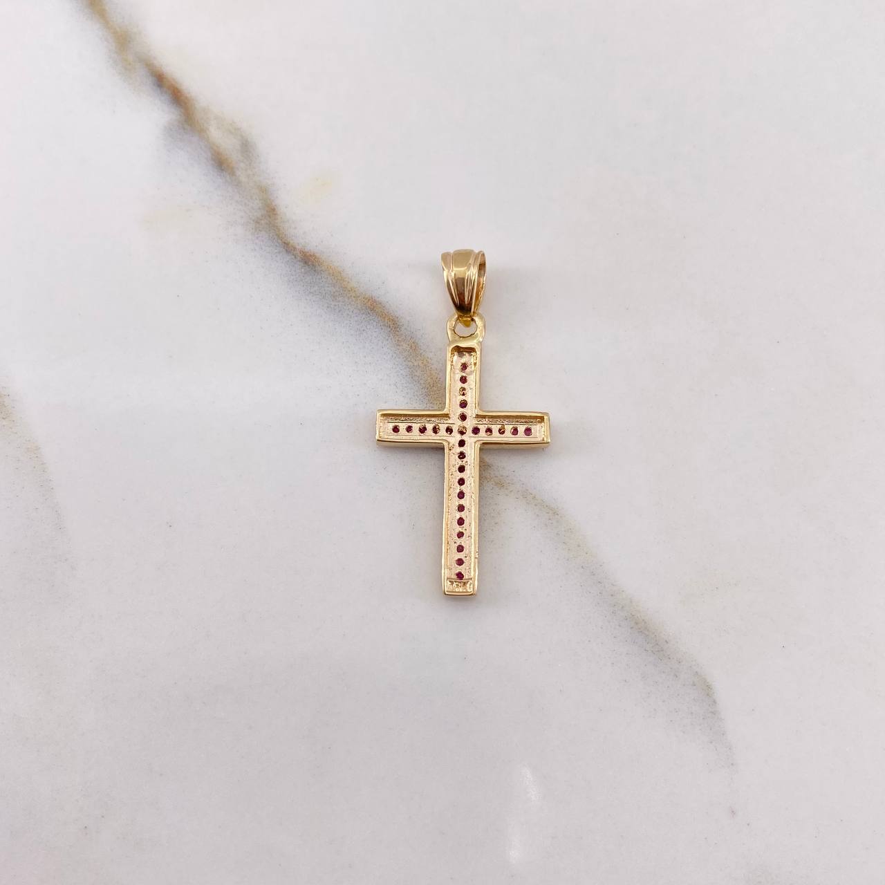 Pendant Cross 2.1gr / 3cm / Fuchsia Zircons Yellow Gold &