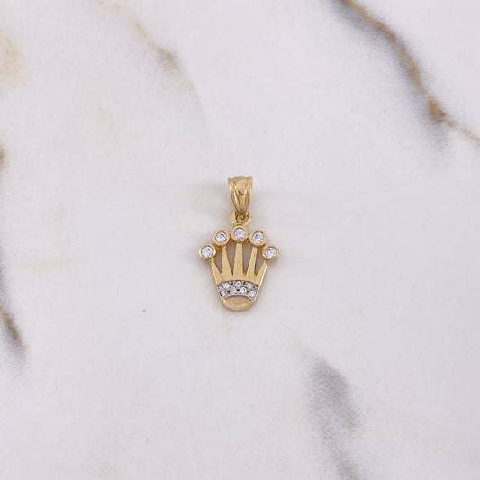 Pendant Corona RX 1.35gr / 2cm / White Zircons Yellow Gold &