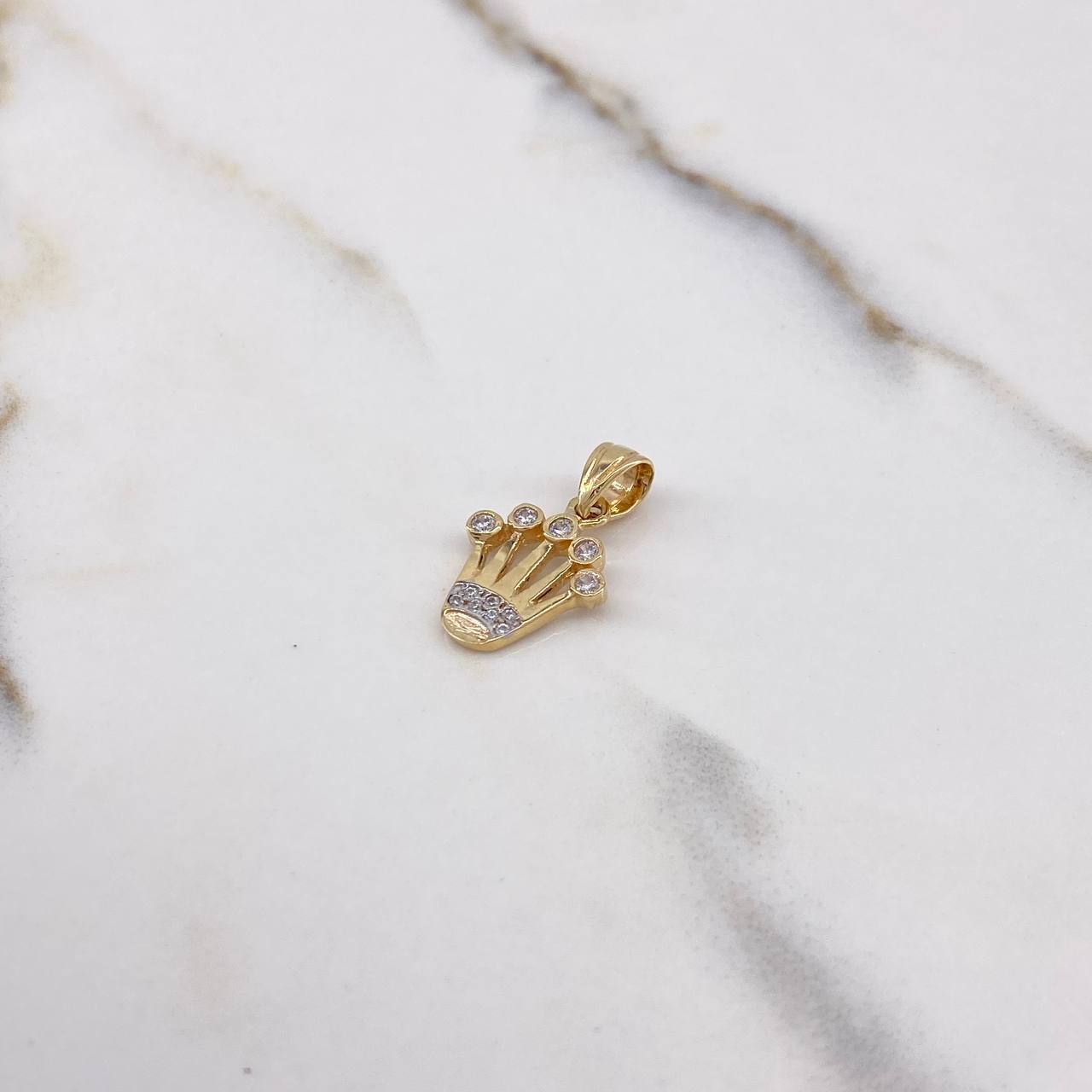 Pendant Corona RX 1.35gr / 2cm / White Zircons Yellow Gold &
