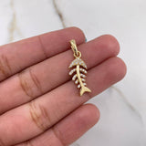 Pendant Skeleton Fish 2gr / 2.7cm / White Zircons Yellow Gold &