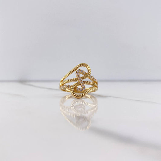 Crossed Lines Ring 3.85gr / T6 3/4 / White Zircons Yellow Gold &