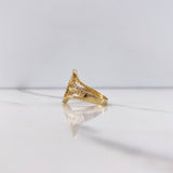 Crossed Lines Ring 3.85gr / T6 3/4 / White Zircons Yellow Gold &