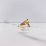 Crossed Lines Ring 3.85gr / T6 3/4 / White Zircons Yellow Gold &