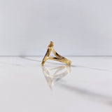 Owl Silhouette Ring 3.55gr / Size 7 3/4 / Brown and Black Zircons Yellow Gold &