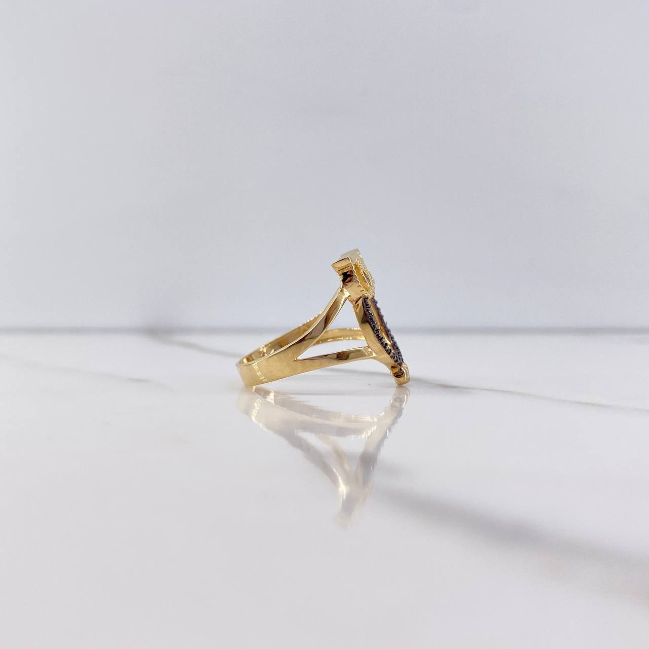 Owl Silhouette Ring 3.55gr / Size 7 3/4 / Brown and Black Zircons Yellow Gold &