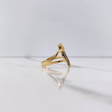 Owl Silhouette Ring 3.55gr / Size 7 3/4 / Brown and Black Zircons Yellow Gold &