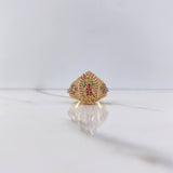 Virgin Guadalupe Ring 7.85gr / Size 7 1/4 / Crosses with Fuchsia, Green, White Zircons Two-tone Yellow and Rose Gold $