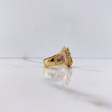 Virgin Guadalupe Ring 7.85gr / Size 7 1/4 / Crosses with Fuchsia, Green, White Zircons Two-tone Yellow and Rose Gold $