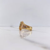 Virgin Guadalupe Ring 7.85gr / Size 7 1/4 / Crosses with Fuchsia, Green, White Zircons Two-tone Yellow and Rose Gold $