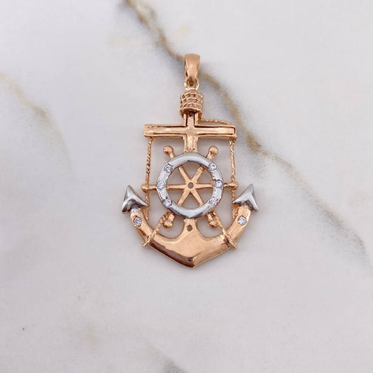 Pendant Anchor Rudder 5.4gr / 4.3cm / White Zircons Two White Rose Gold $