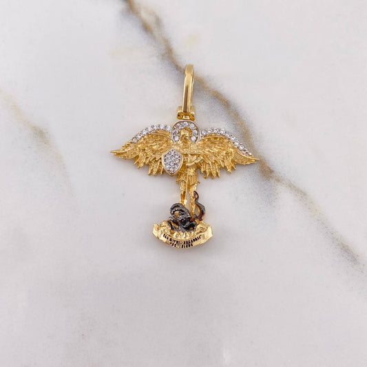 Pendant San Miguel Arcangel 4.5gr / 3.3cm / White Zircons Two-tone Yellow White Gold &
