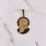 Pendant Christ Face 13.3gr / 4.9cm / Fuchsia Black Zircons Yellow Gold $