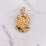 Pendant Christ Face 13.3gr / 4.9cm / Fuchsia Black Zircons Yellow Gold $